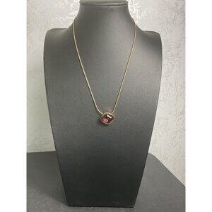 Gold Snake Chain Necklace With Square Purple Gemstone Pendant